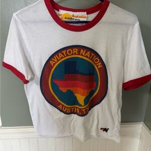 Aviator Nation Crop Top White and Red Texas T-Shirt Small